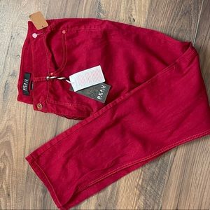 Red soft faux denim pant leggings